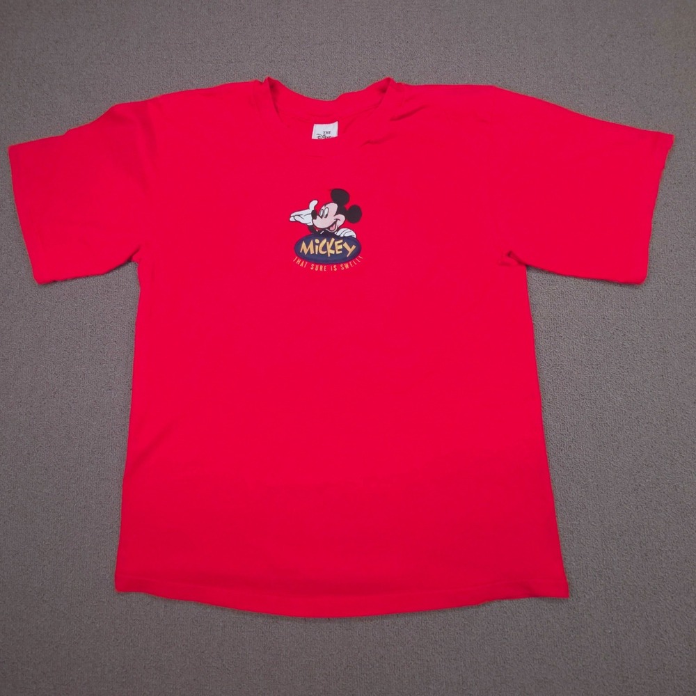 Vintage‎ Disney Store Mickey Mouse Red Embroidered T-Shirt Made in USA Large
